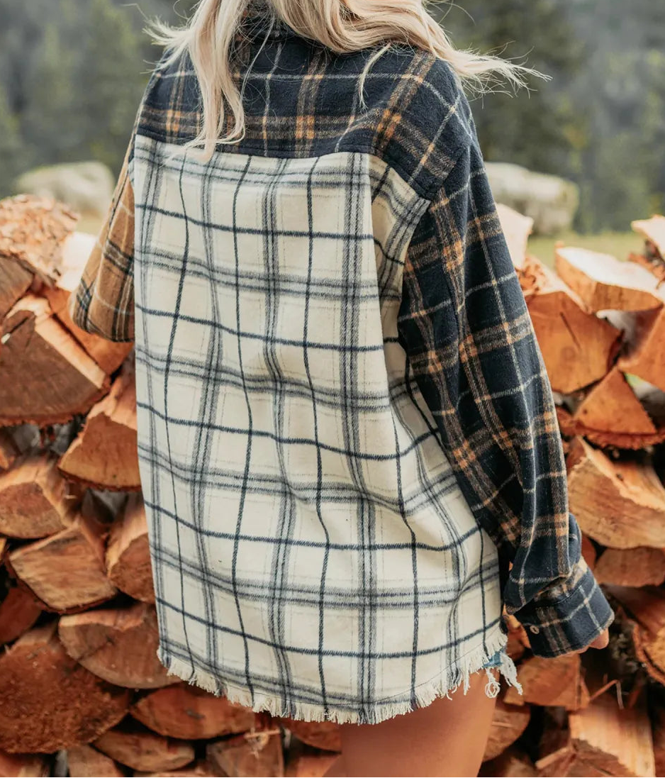 Bexlee Plaid Button-Up Long Sleeve Shift Silhouette Shacket