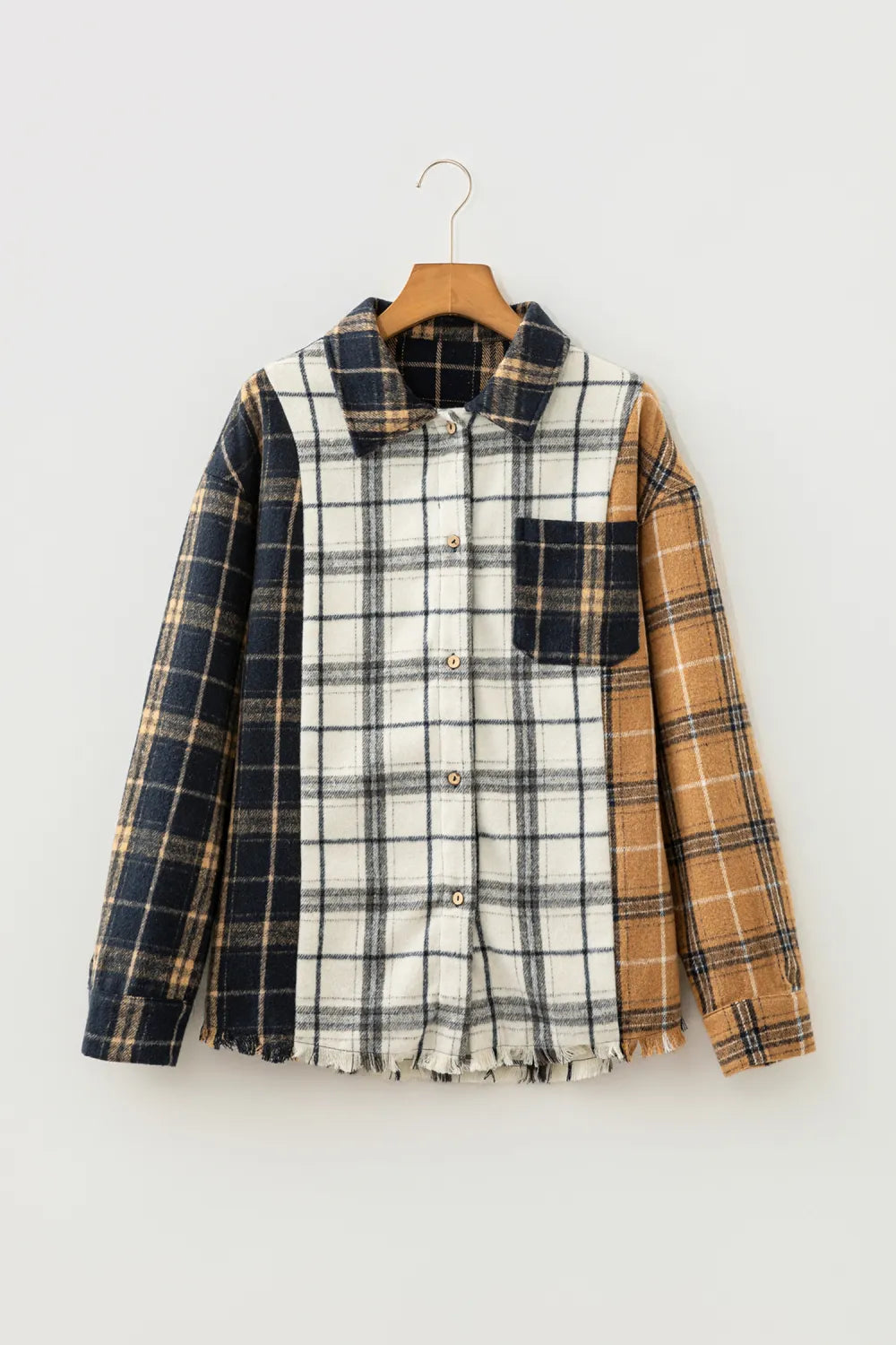 Bexlee Plaid Button-Up Long Sleeve Shift Silhouette Shacket