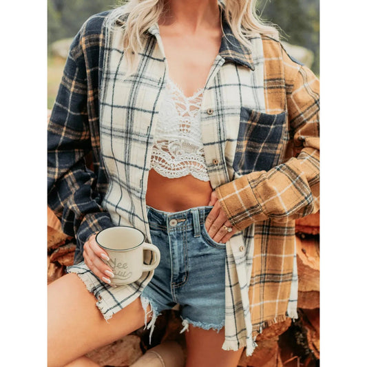 Bexlee Plaid Button-Up Long Sleeve Shift Silhouette Shacket