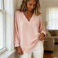 Bexlie Pink V Neck Loose Sweatshirt