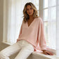 Bexlie Pink V Neck Loose Sweatshirt