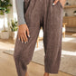Bey Coffee Mineral Wash Seam Detail Elastic Waist Barrel Pants