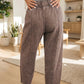 Bey Coffee Mineral Wash Seam Detail Elastic Waist Barrel Pants