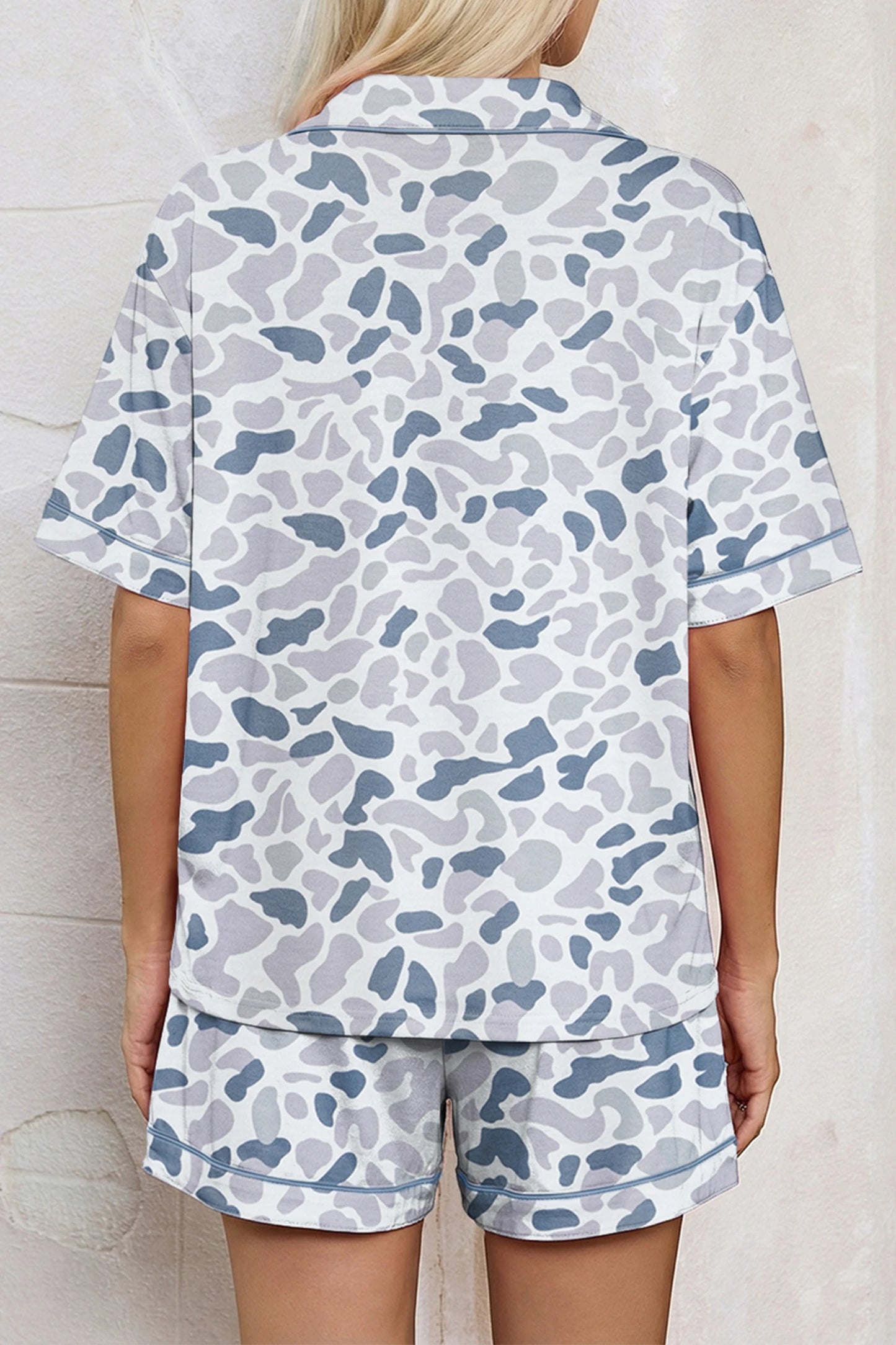 SALE!!!  Bibbi Camouflage Print Lapel Shirt Drawstring 2pcs Short Pajama Set