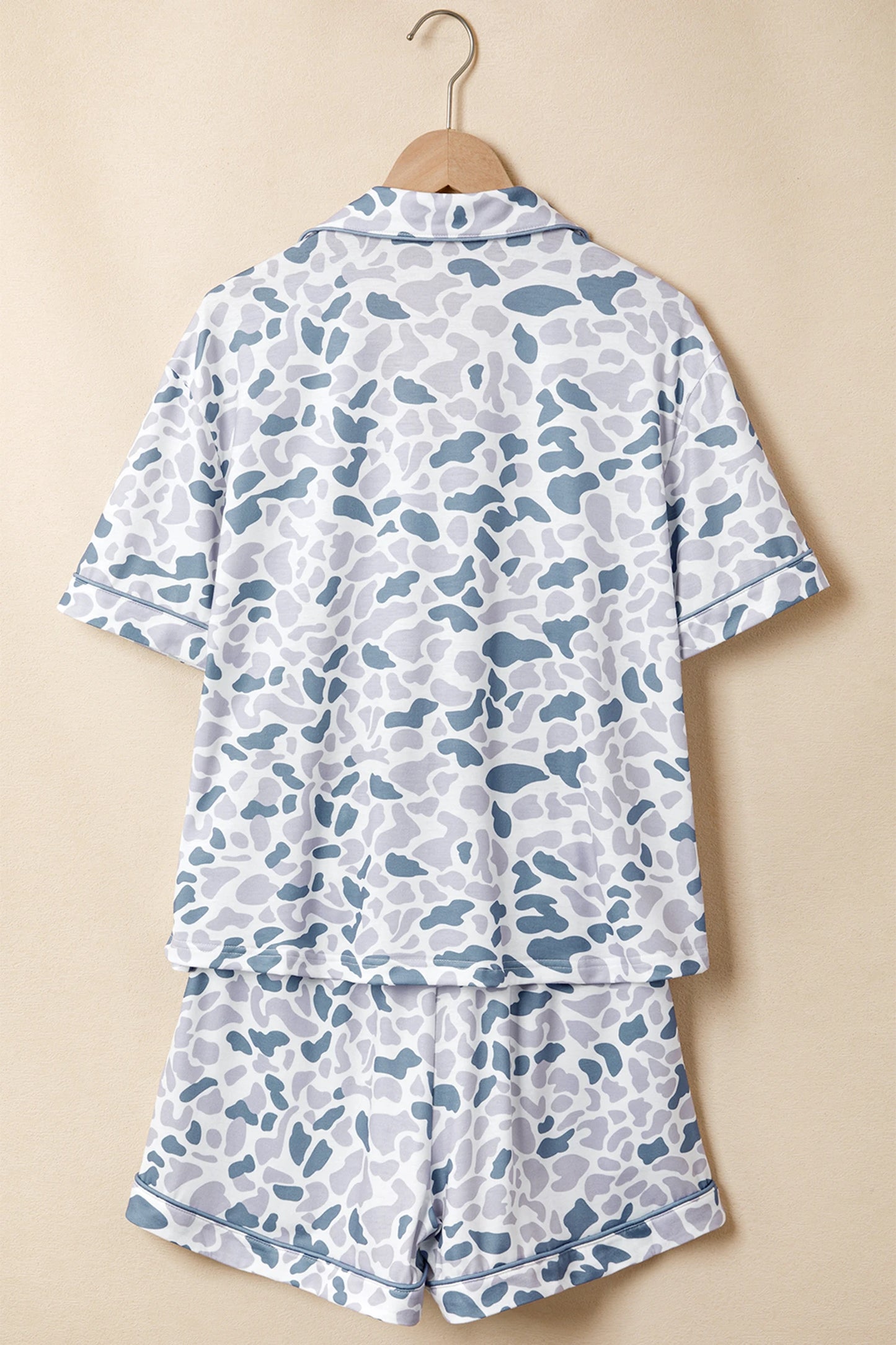 SALE!!!  Bibbi Camouflage Print Lapel Shirt Drawstring 2pcs Short Pajama Set
