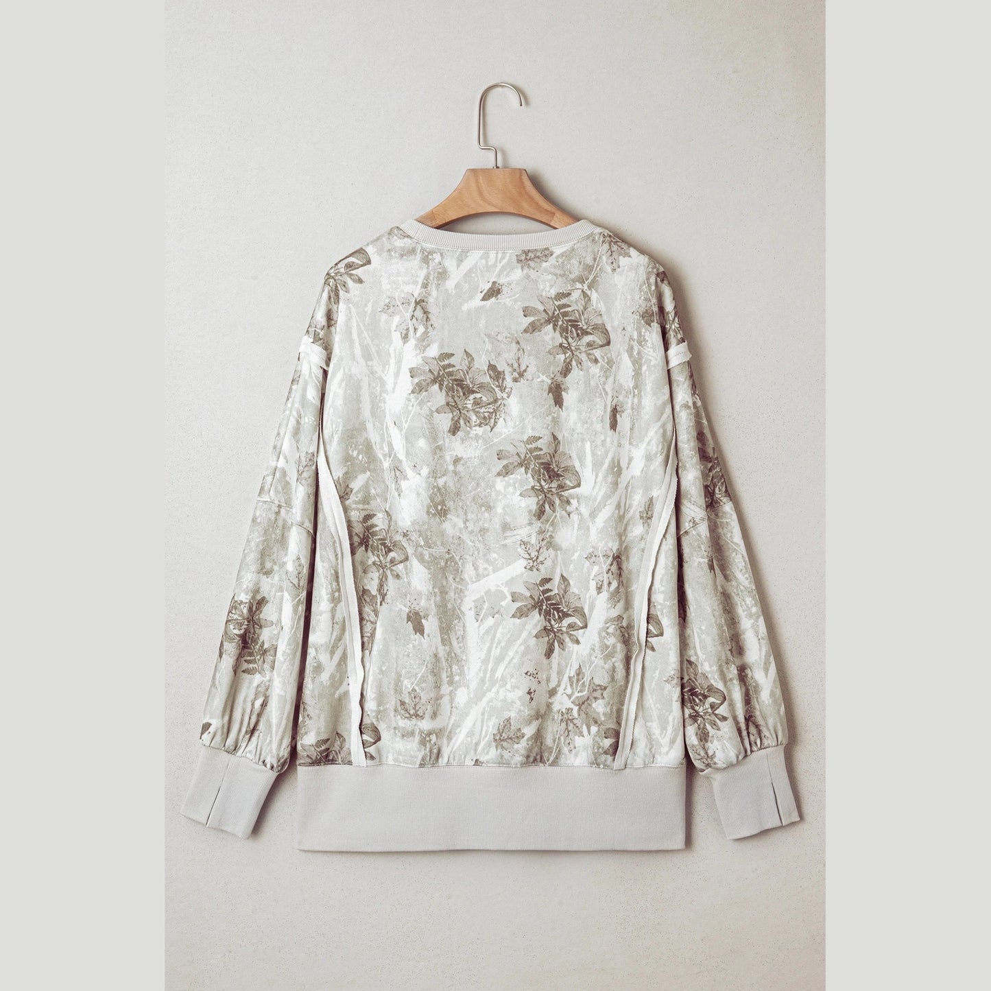 Binky Leafy Camo Print Exposed Seam Patchwork Baggy Slit Sweatshirt