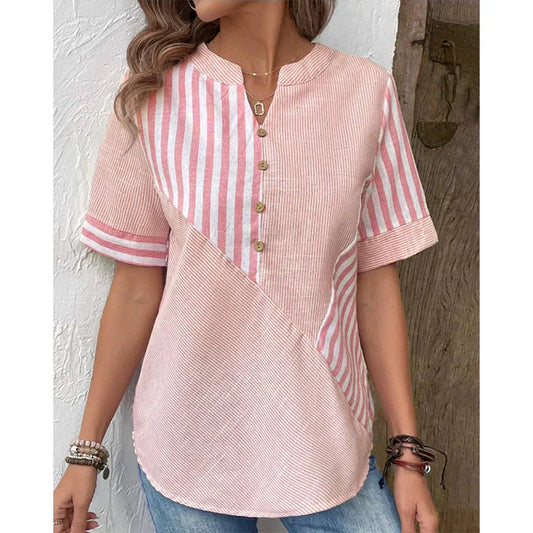 Birdie Pink Notch Neck Short Sleeve Top