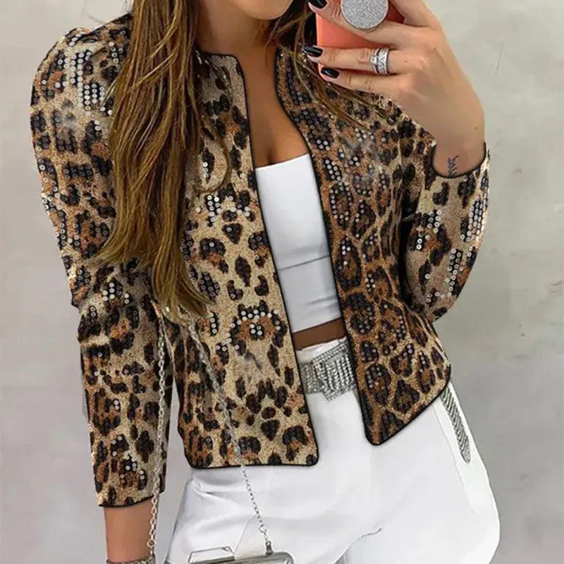 Betty Jean Sequin Leopard Slim Fit Jacket