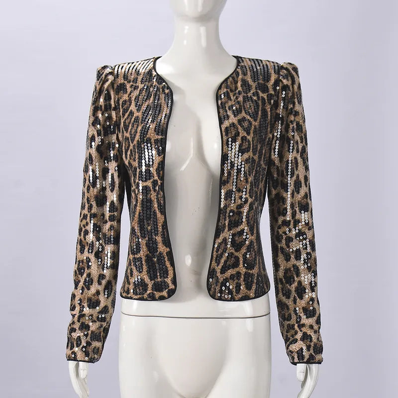 Betty Jean Sequin Leopard Slim Fit Jacket