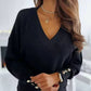 Ayda V Neck Button Cuff Decor Top - 4 Colors