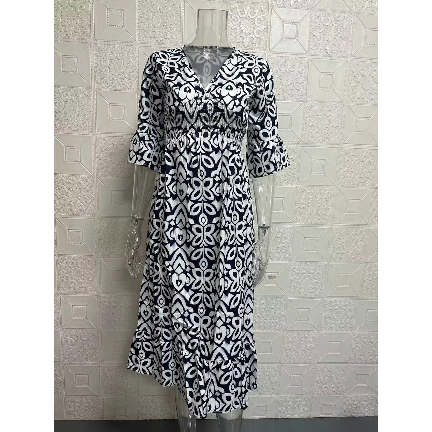 Jimma Black Bohemian V Neck Midi Dress