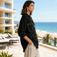 Clementine Black Contrast Piped Button‑Up Blouse