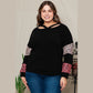 RTS Black Plus Size Leopard Patchwork Strappy Neck Top