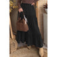 Erin Rose Black Elastic Waist Ruffled Tiered Flared Denim Maxi Skirt