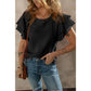 Verena Black Crinkled Cotton Gauze Ruffle Sleeve Blouse