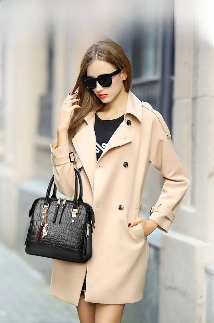 Jacie Croc‑Texture Handbag with Gold Charm - 4 Colors