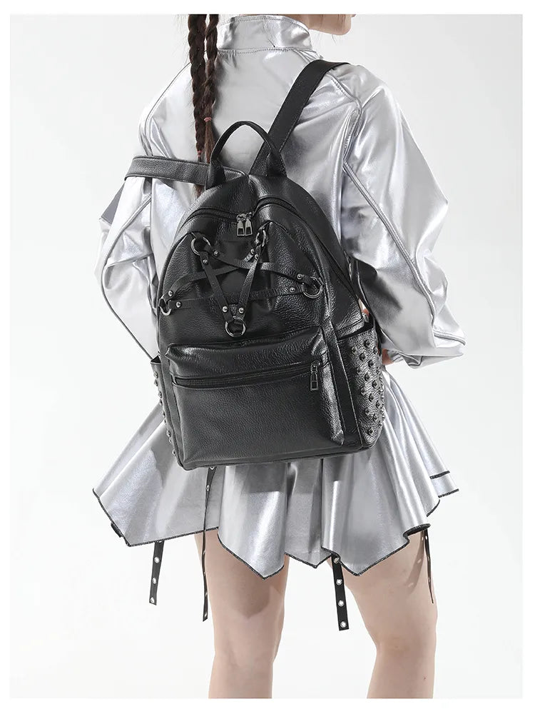 Chevelle Crisscross Stud Detail PU Leather Backpack - 4 Colors