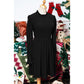 Netta Black Frilled Neck Smocked Bodice Velvet Dress