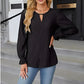 Evi Black Textured Keyhole Long Sleeve Top