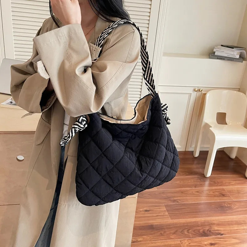 Slouchy Quilted Tote with Contrast Strap - 6 Colors