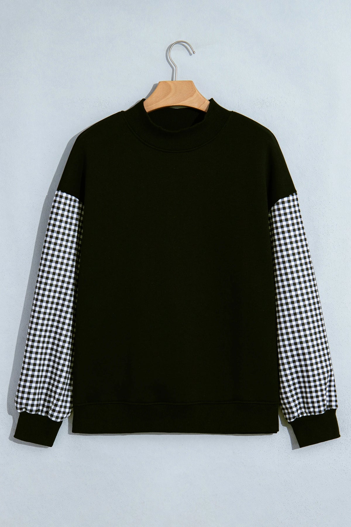 Kyrie Black Plaid Sleeve Colorblock Loose Tunic Sweatshirt