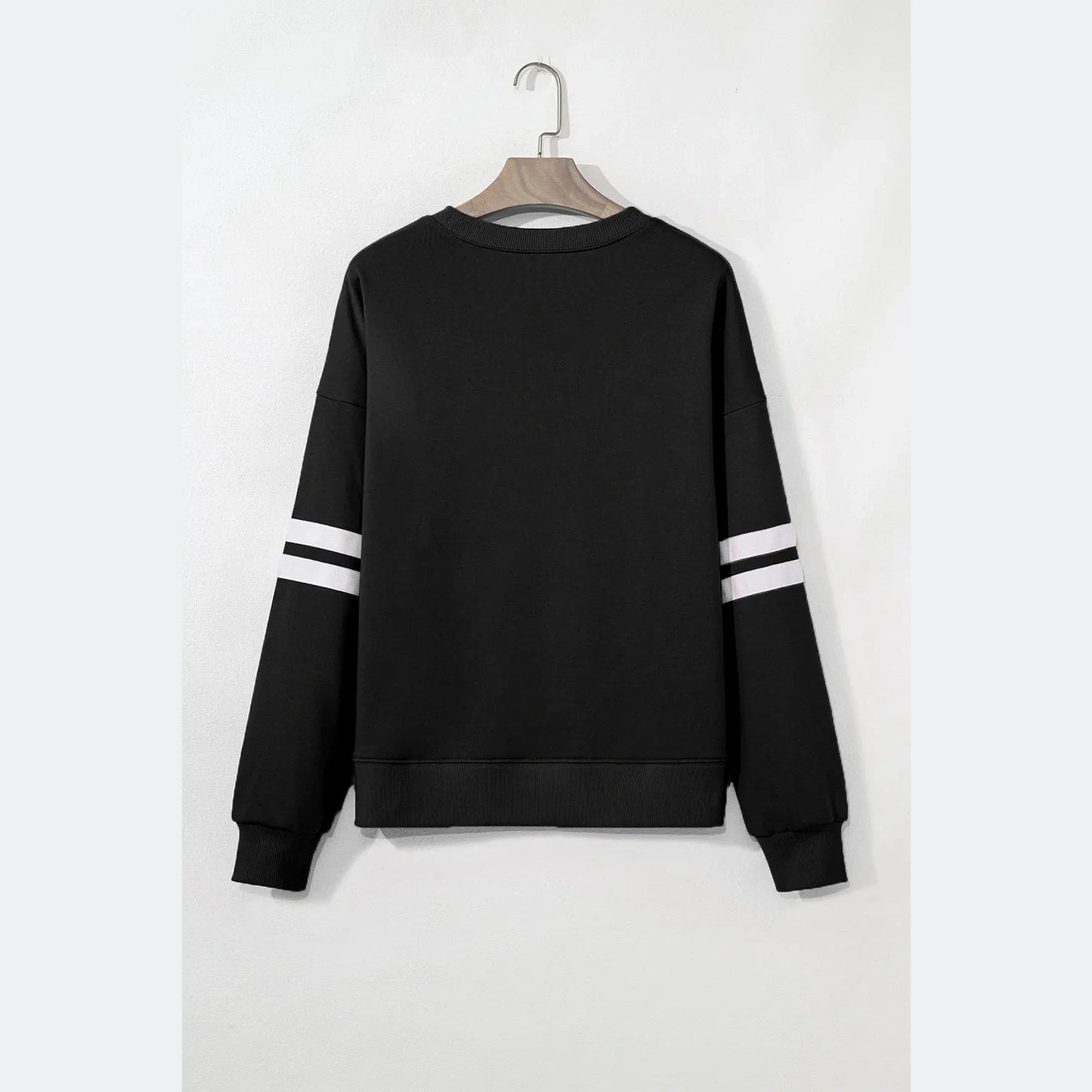 Black Varsity Striped Detail Drop Shoulder Oversized Sweatshirt