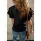 Verena Black Crinkled Cotton Gauze Ruffle Sleeve Blouse