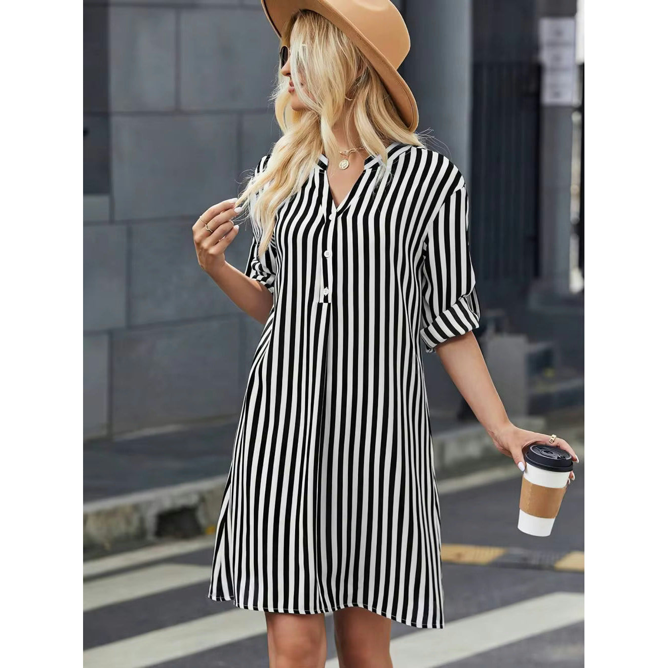 Darby Black & White Vertical Stripe Shirt Dress