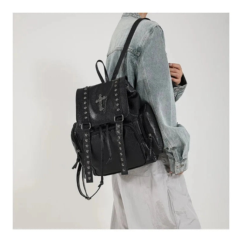 PU Leather Rivet Cross Backpack - 4 Colors