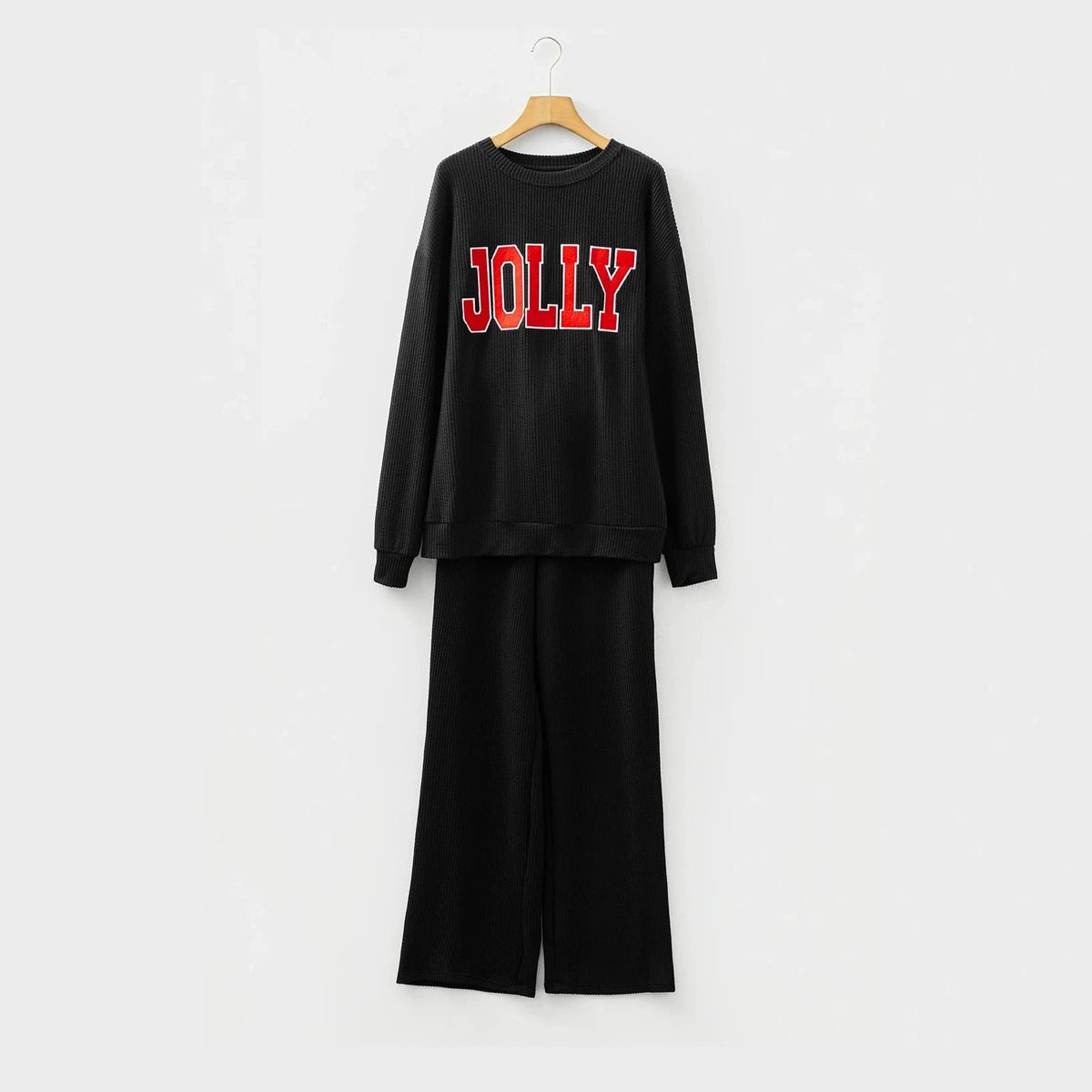 Black JOLLY Corded Long Sleeve Top and Pockets Pants Set
