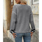 Libby Striped V Neck Waffle Knit Henley Long Sleeve Top