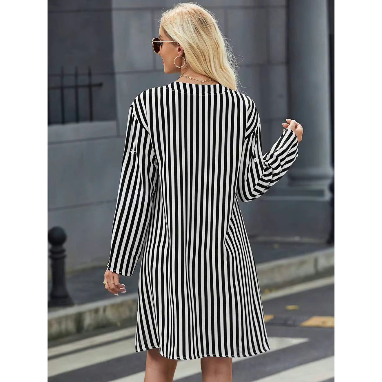 Darby Black & White Vertical Stripe Shirt Dress