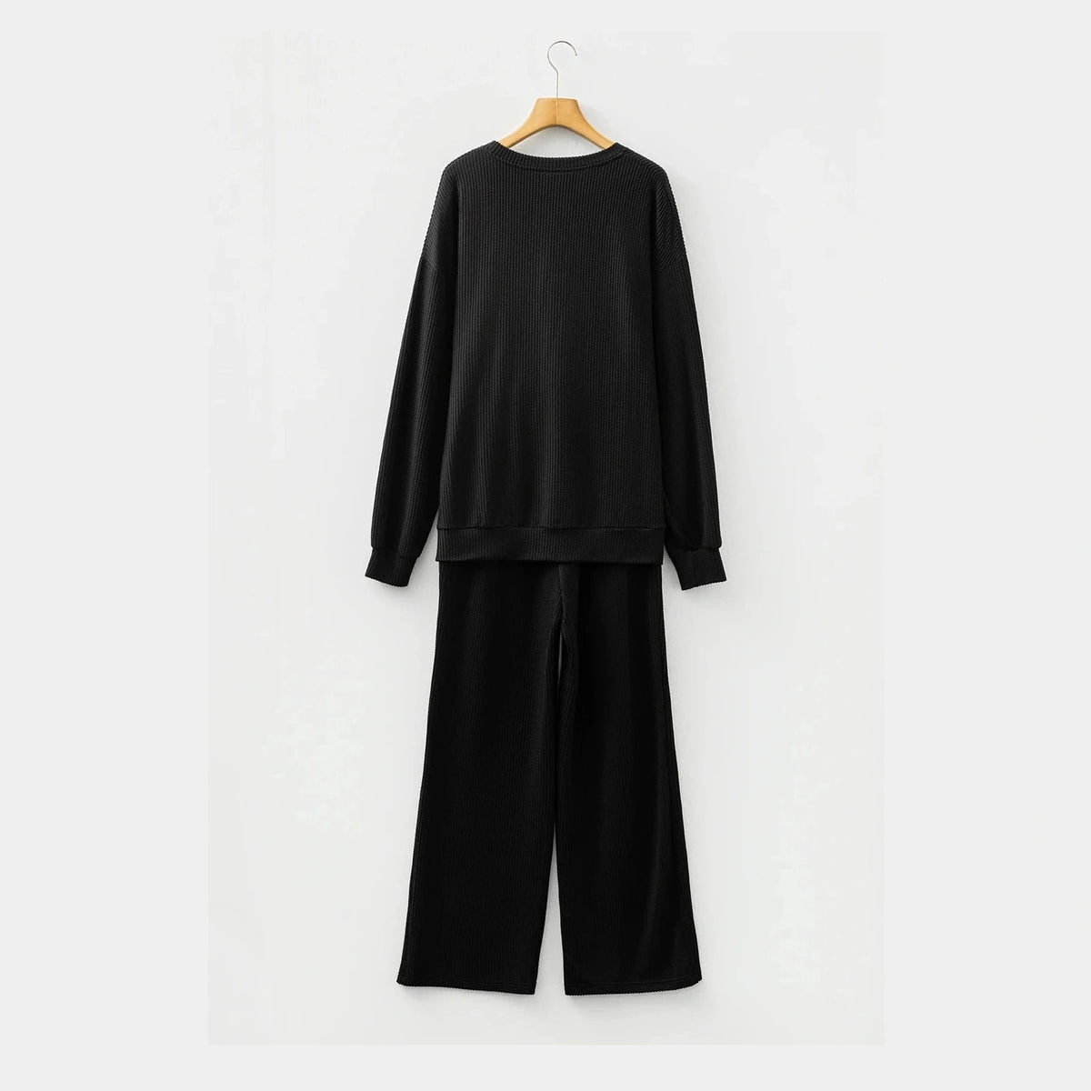 Black JOLLY Corded Long Sleeve Top and Pockets Pants Set