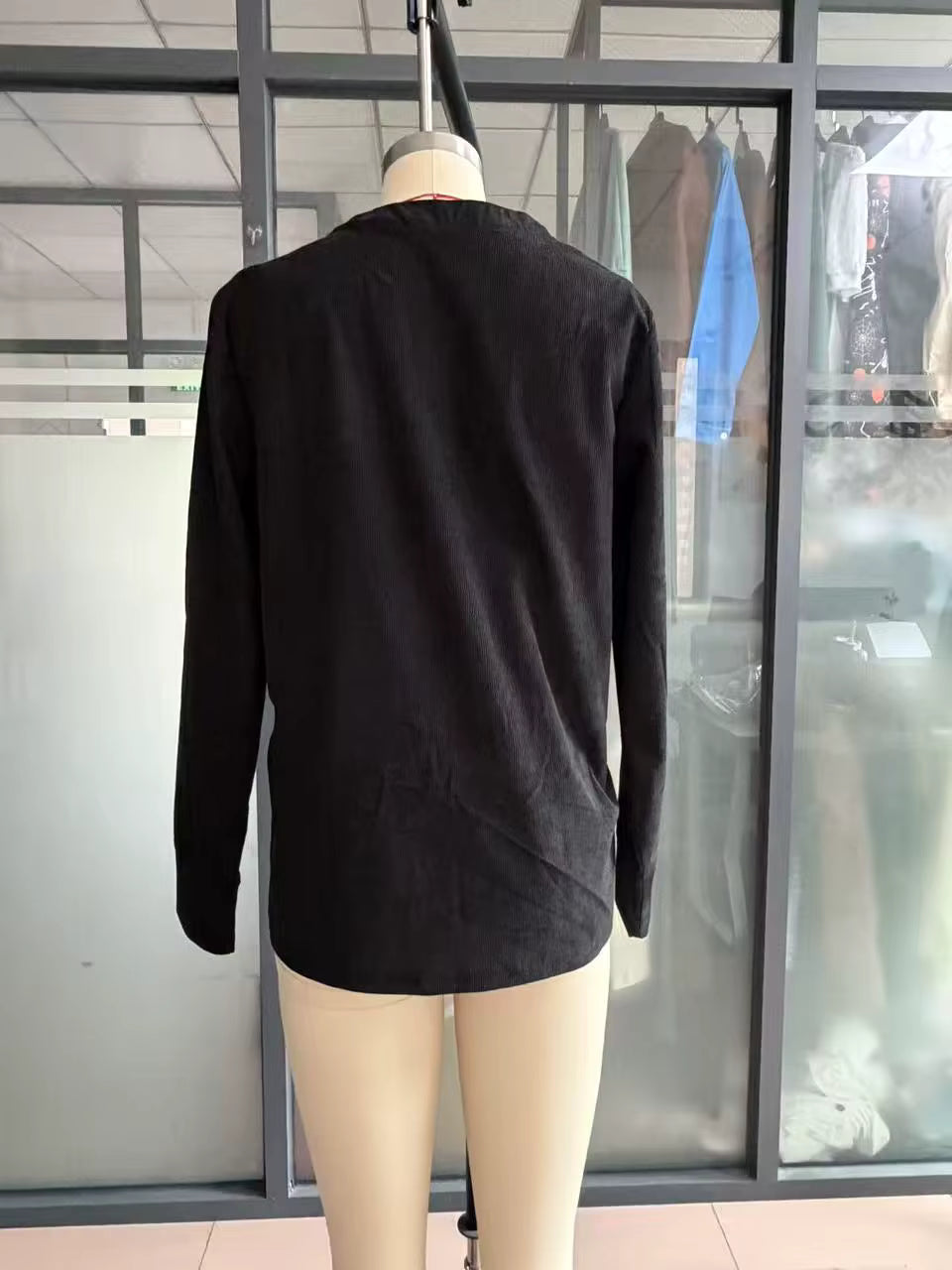 Annalee Black Classic Ribbed Knit With Contrast Button Trim