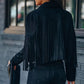 Joney Black Faux Leather Fringe Jacket