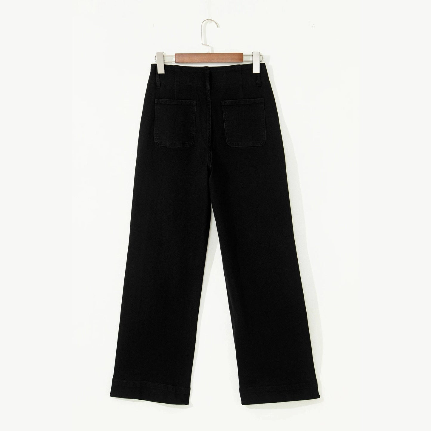 Catlee Black 2-Button High Waist Flared Bottom Jeans