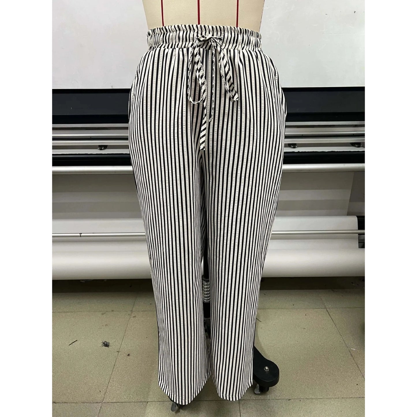 Sherie Black Stripe Elastic Waist Pants