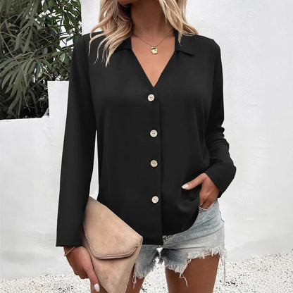 Eleanora Lapel Button Up Long Sleeve Blouse - 6 Colors