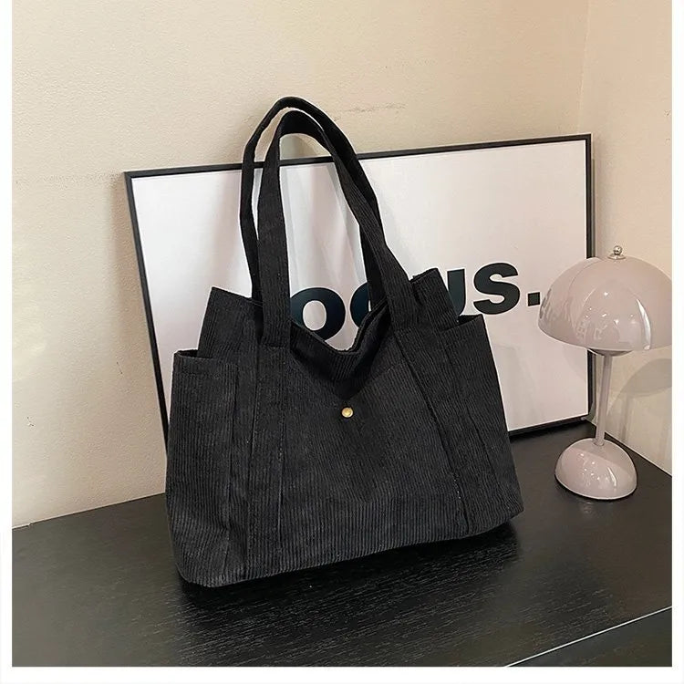 Chic Corduroy Versatile Shoulder Bag with Pockets - 5 Colors