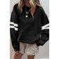 Black Varsity Striped Detail Drop Shoulder Oversized Sweatshirt