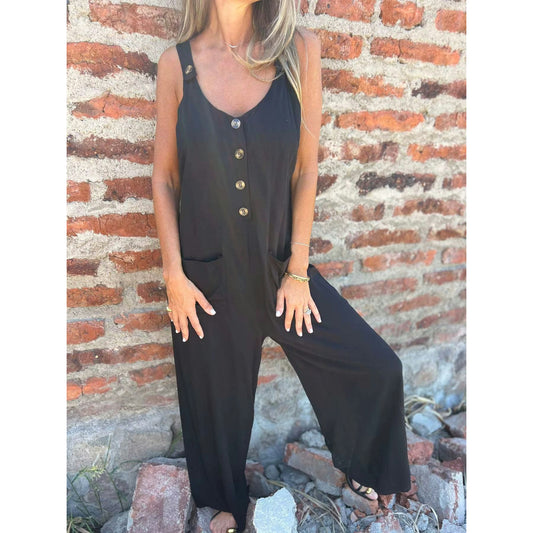 Cassey Black Laid‑Back Button Pocket Jumper