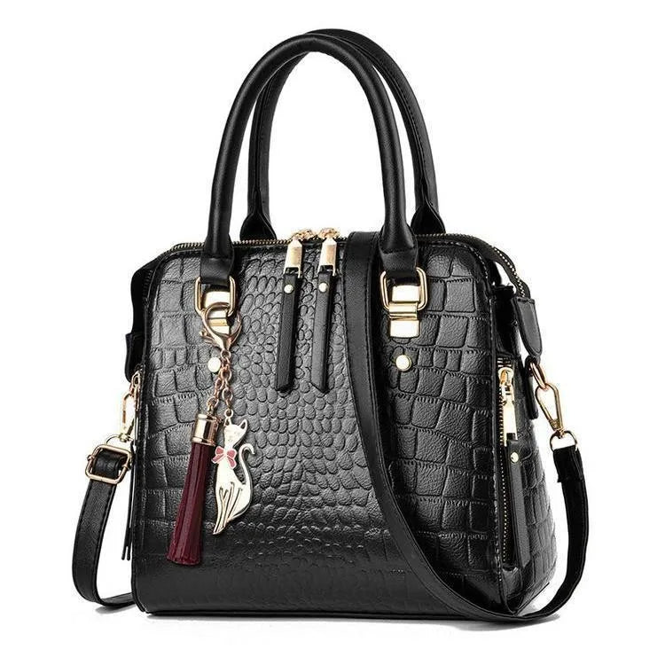 Jacie Croc‑Texture Handbag with Gold Charm - 4 Colors