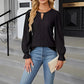 Evi Black Textured Keyhole Long Sleeve Top