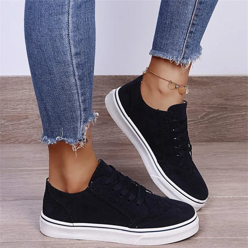 Suede Style Sneakers with Perforated Trim - 4 Colors