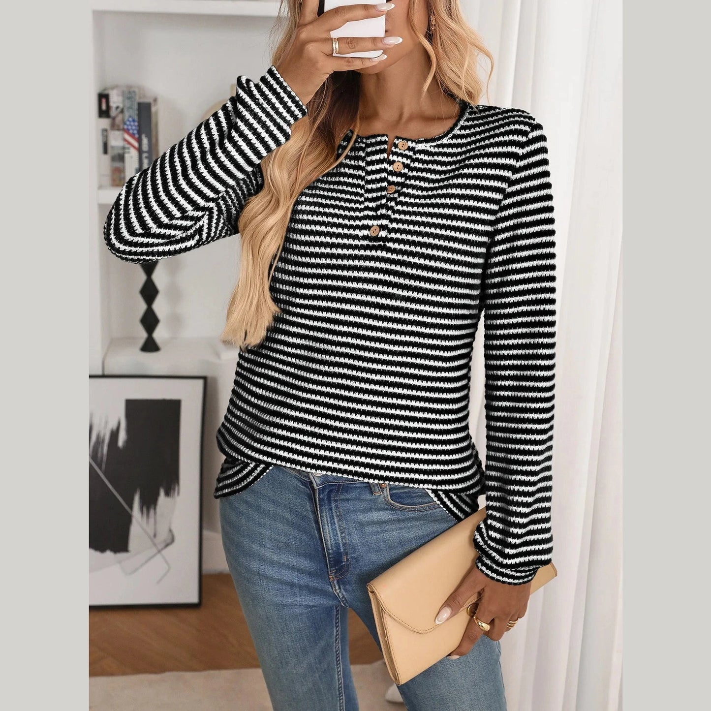 Erika Notch Neck Quarter Button Top - 5 Colors