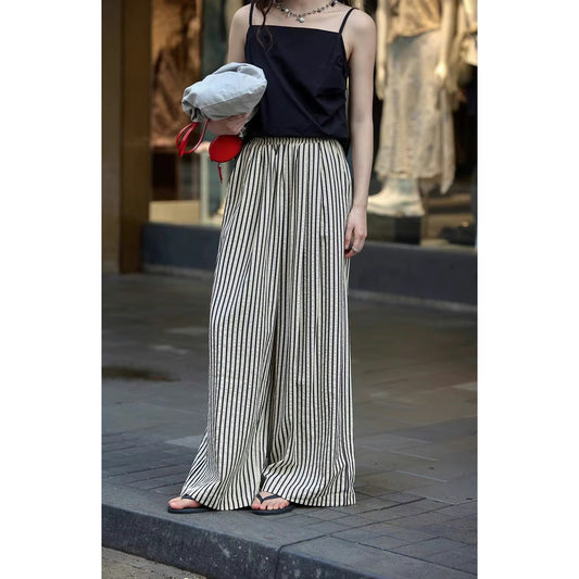 Sherie Black Stripe Elastic Waist Pants