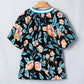 RTS Black Floral Short Bubble Sleeve Buttoned Notched Neck Blouse