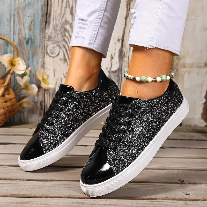 Glitter PU Leather Sneakers - 3 Colors