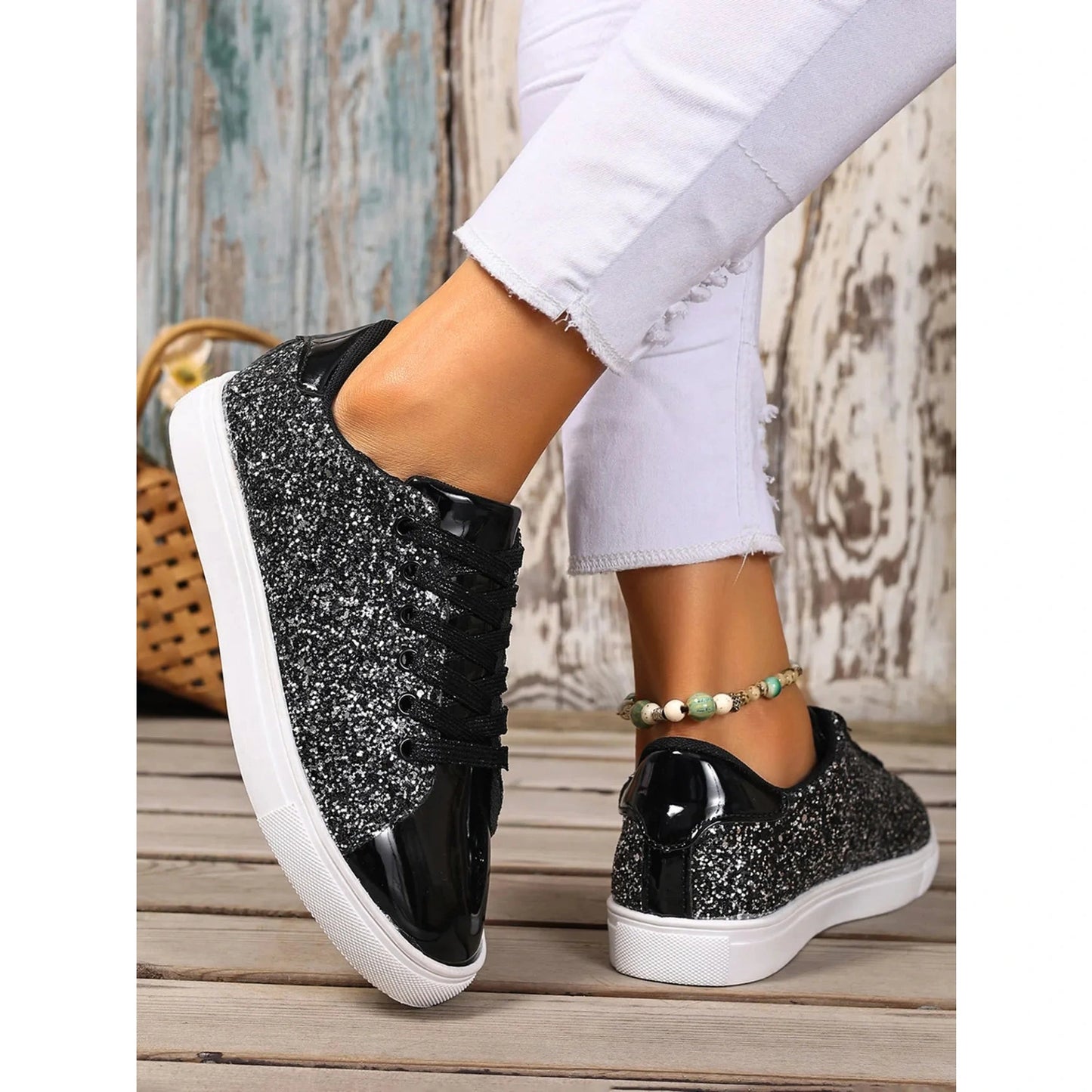 Glitter PU Leather Sneakers - 3 Colors