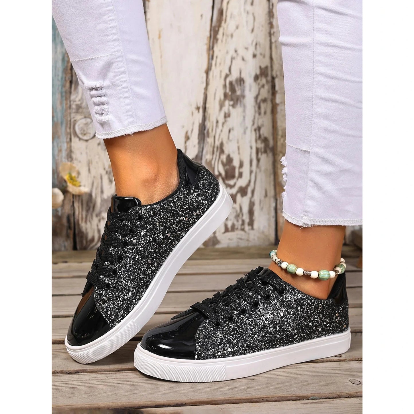 Glitter PU Leather Sneakers - 3 Colors